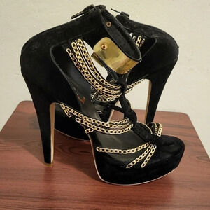 FSJ Black Ankle Strap Heels Platform Stiletto Heels Strappy Sandals (Size 8)